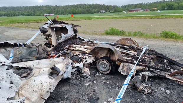Husvagn i brand vid Vstkustbanan