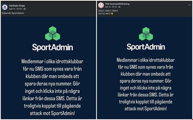 Sportadmin varnar för fejk-SMS efter attacken Sportadmin varnar för fejk-SMS efter attacken