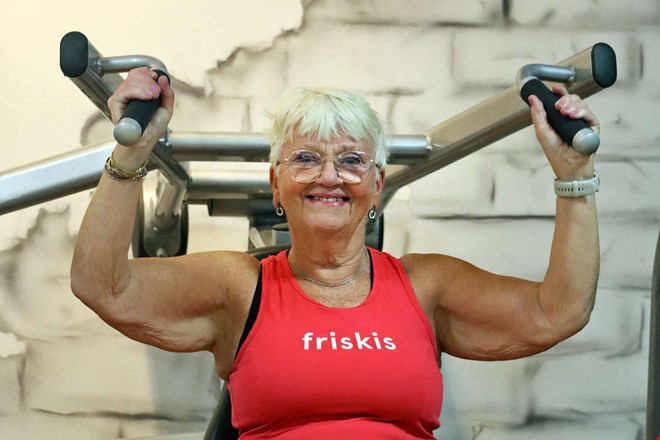 78-riga Britta leder nio trningspass  varje vecka