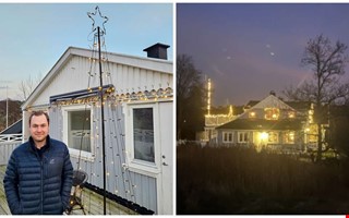 Dominik gillar julbelysning  satte upp hundratals lampor