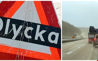 Tv bilar i krock p E6  skapade lnga ker