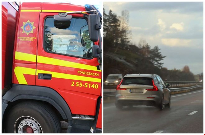 Bil helt övertänd på E6 – vägen avstängd