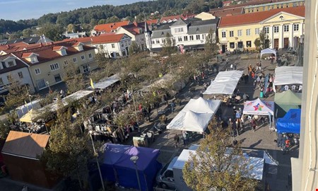 Marknad i strålande höstsol lockade besökare till torget